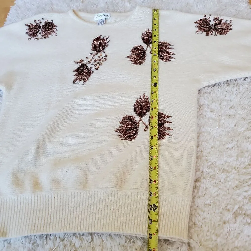VINTAGE Destiny Women's  Lambswool &‎ Angora Sweater Fall Leaf Embroidered Sz M